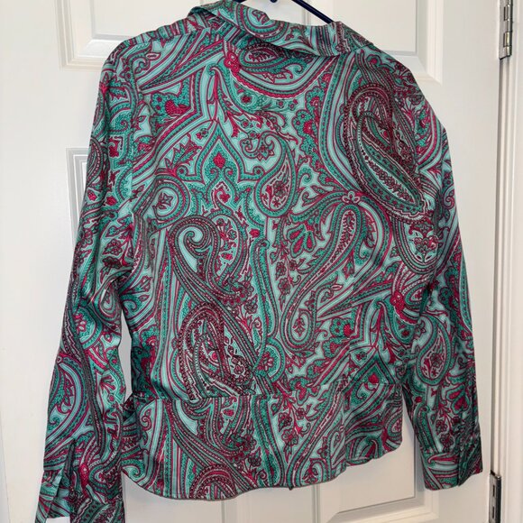 Jones New York Aqua Red Paisley Print Tie-Front Shirt XL - Picture 6 of 7